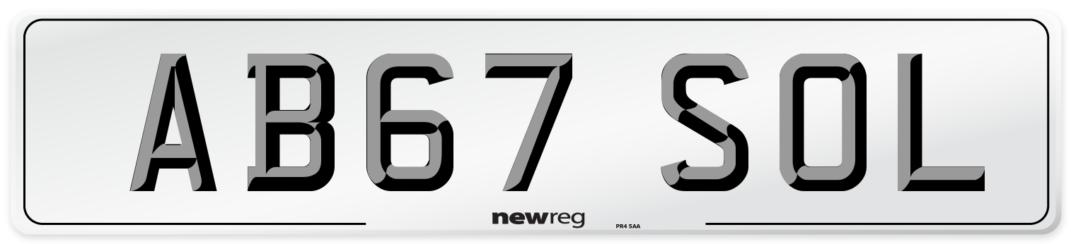 AB67 SOL Number Plate from New Reg